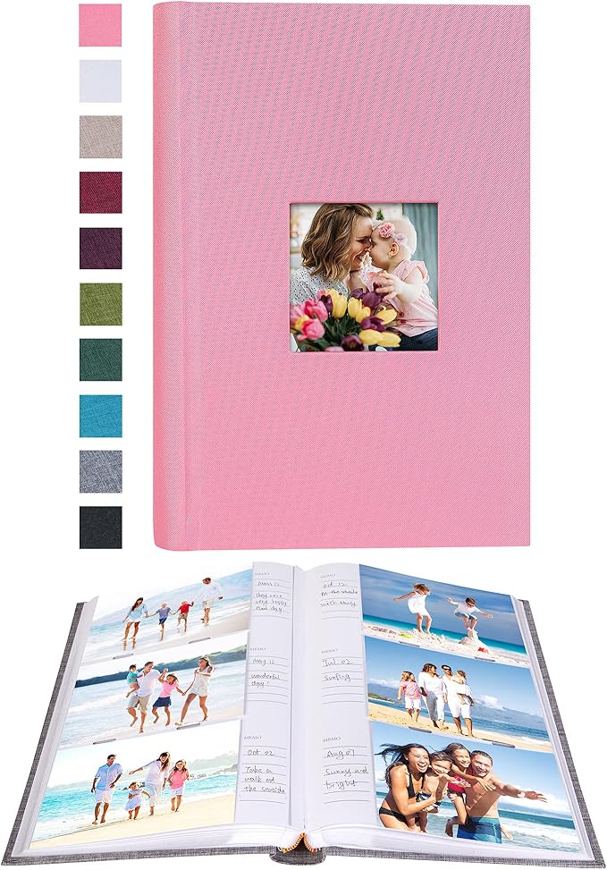 Mublalbum Photo Album 4x6 300 Photos Linen Cover with Memo Areas Photobook Pictures Book for Wedding Family Baby and Vacation (Pink)