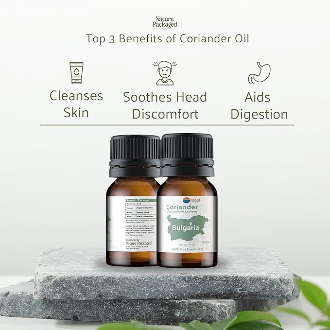 Nature Packaged Coriander Essential Oil - Direct from Bulgarian Balkan Mountains - Steam Distilled - Aceite Cilantro for Aromatherapy, Massage, Diffuser, DIY Candle and Soap Making - 2lbs