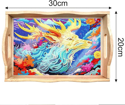 Generic DIY Art Painting Wooden Tray Kit, Food Tray with Handle Diamond Painted Table Decoration Tray, for Breakfast, Bar Dinner Table Diamond Dots Gem Painting Art Set for Beginners (#30-Elk)