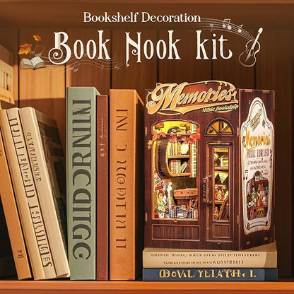 Fsolis Book Nook Kit, DIY Miniature House Kit, 3D Wooden Puzzles for Adults, 136 Pieces, Bookshelf Decor Mini Scale Model Boonook Craft, Gifts for Women Teenagers (Memories Music Bookshop)