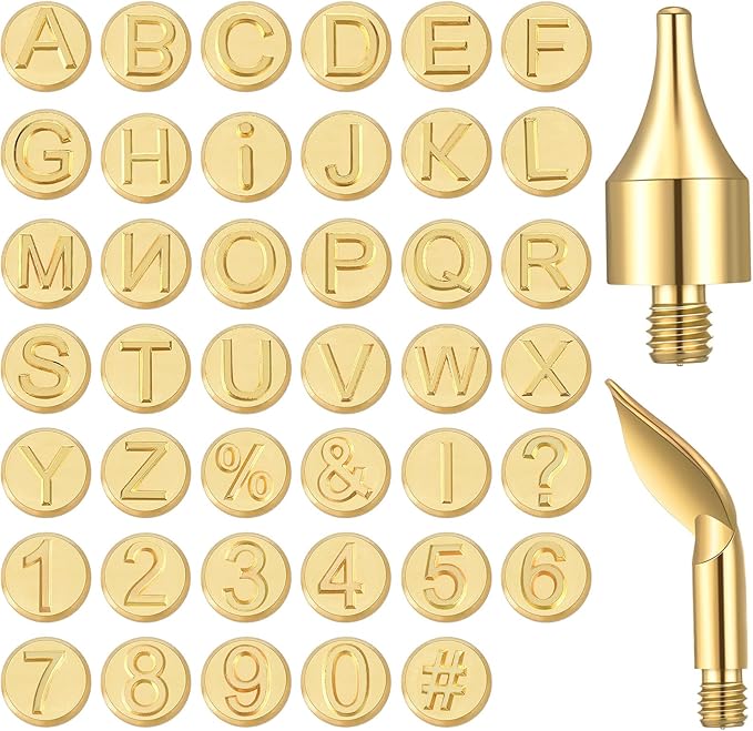 Lothee 43 Pcs Wood Burning Tips Kit, Wood Burning Letters Numbers Alphabet Stamps Stencils Templates for Embossing Branding Crafts Personalization Tools Gift for Dad(Alphanumeric)