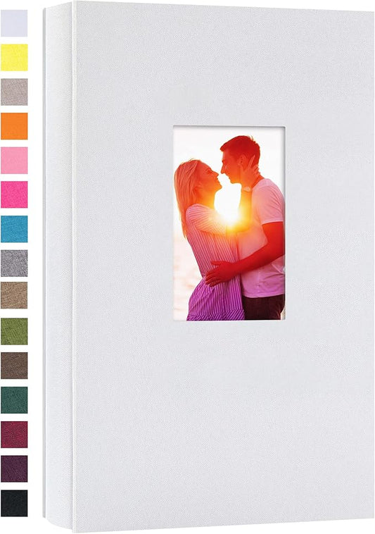 potricher Small Photo Album for 4x6 300 Photos Linen Cover Picture Book for Family Wedding Anniversary and Baby (White)