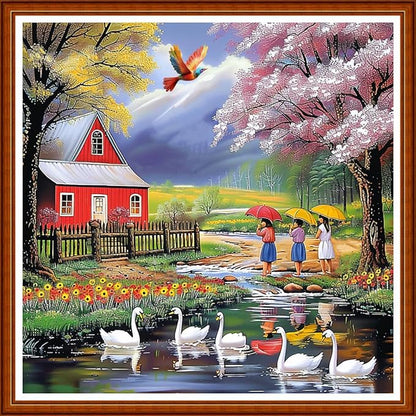 Joyhoor Stamped Cross Stitch Kits for Beginners Needlepoint Kits for Adults Embroidery Kits 11CT Counted Cross Stitch Kits Printed Embroidery Pattern-Outdoor Scenery 18x18 inchs