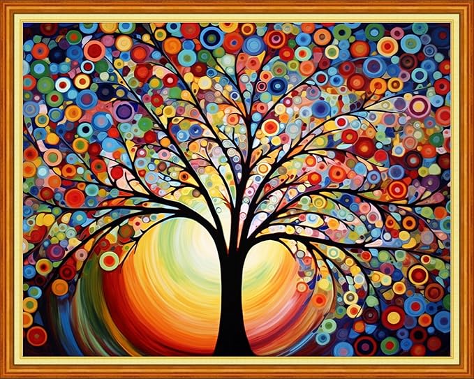 Foxhool Stamped Cross Stitch Kits,11CT Printed Cross Stitch Pattern Full Embroidery Kits for Beginner Needlepoint Kits-Colorful Moonlight Tree 16x20 inch