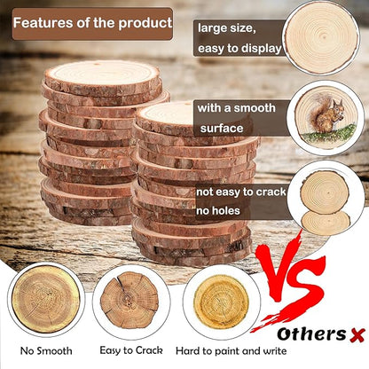 Wood Slices 54 Pcs 2.8-3.1 Inches,Wood Slices for Crafts with Hole,Small Wood Cookies,Natural Wood Slices for DIY Rustic Candle Holders/Wedding/Christmas. ﻿