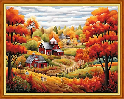 Dooxvey Cross Stitch Kits for Adults Stamped Full Range of Embroidery Starter Kits for Beginners 11CT Printed Cross Stitch Patterns Needlepoint Kits Stamped Crossstitching-Autumn Scenery 16x20 inch