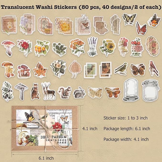 Knaid 200 Pieces Vintage Ephemera Pack Decoupage Paper Junk Journal Kit Scrapbook Planner Sticker Supplies for Art Journaling Bullet Journals Collage Craft Notebooks Album Crafter Gifts (Forest)