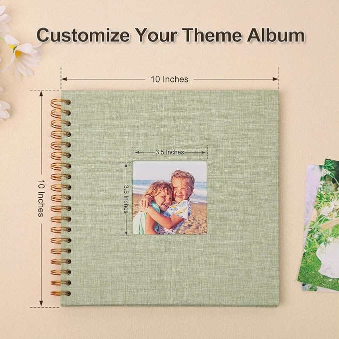 Scrapbook Photo Album 10x10 Inches 40 Pages Hardcover Kraft Paper Linen Cover Scrap Book Memory Book DIY Scrapbook Albums for Wedding Baby Boyfriend Travel Anniversary Family, GreenGrass