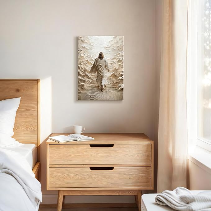 WENGTIAO Jesus Canvas Wall Art Prints Christian Spiritual Wall Painting Jesus Walking on Water Picture Poster Bible Religious Artwork for Bedroom Prayer Room Church Baptism Gifts 12x16 inch