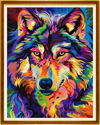 Joycasa Stamped Cross Stitch Kits for Beginners Full Range of Cross Stitching 11 CT Printed Cross Stitch Kit for Adults Cross-Stitch Patterns Needlepoint Kits-Colorful Wolf 16x20 inchs