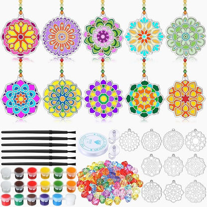 WinnerWhy 30 Sets Spring Mandala Suncatchers Crafts for Adults, Easter Holi DIY Stained Glass Art Kits Paint Your Own Window Ornaments for Mother's Day Party Birthday Activity Home Decor