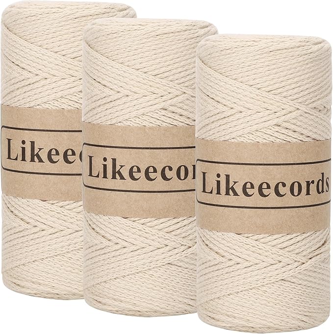 100% Cotton Crochet Yarn for Bag,3 Rolls/Pack 2mm x 510m,Macrame Cord,Chunky Yarn for Crocheting Handbag, Purse,Blankets Crafts Projects (Apricot)