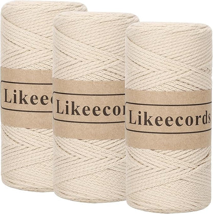 100% Cotton Crochet Yarn for Bag,3 Rolls/Pack 2mm x 510m,Macrame Cord,Chunky Yarn for Crocheting Handbag, Purse,Blankets Crafts Projects (Apricot)