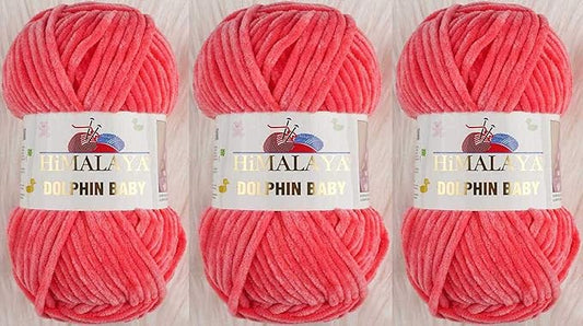 3 Skein/Pack Himalaya Dolphin Baby Chenille Yarn, Each Ball 100 gr (3.5 oz), 120 m (132 Yards), 100% Polyester, Super Bulky Baby Blanket Velvet Amigurumi Yarn, 80332 - Baby Pink