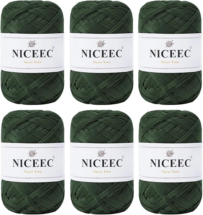 NICEEC 6 Skeins Soft Tape Yarn, Easy Crohcet Raffia, Crochet & Knitting, Paper Ribbon Yarn for DIY Craft Gift Wrapping Total Length 1.76oz×6/109yds×6 - Green