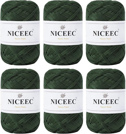 NICEEC 6 Skeins Soft Tape Yarn, Easy Crohcet Raffia, Crochet & Knitting, Paper Ribbon Yarn for DIY Craft Gift Wrapping Total Length 1.76oz×6/109yds×6 - Green