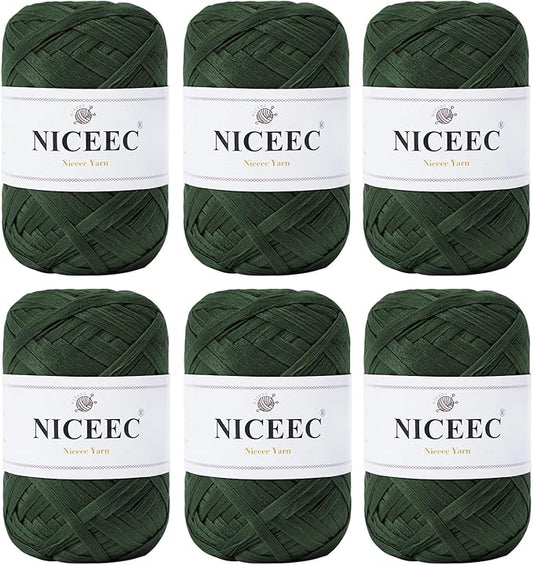 NICEEC 6 Skeins Soft Tape Yarn, Easy Crohcet Raffia, Crochet & Knitting, Paper Ribbon Yarn for DIY Craft Gift Wrapping Total Length 1.76oz×6/109yds×6 - Green