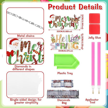 Cinnvoice 12 Pcs Seasonal Diamond Art Wreath Kits Holiday 5d DIY Diamond Art Hanging Signs Winter Spring Ornaments for Wall Door Decoration(Seasonal)