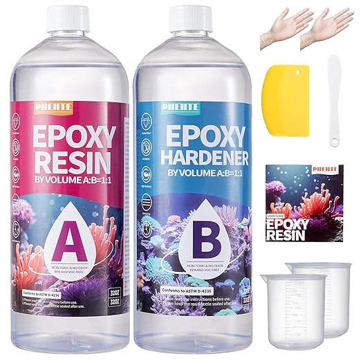 Pnente Artist-Grade Epoxy Resin – Self-Leveling, Zero Bubbles & 5-Year UV Guard for River Tables, Jewelry, Resin Art – Beginner-Friendly 1:1 Mix, Non-Toxic & Non-Yellowing (64oz)