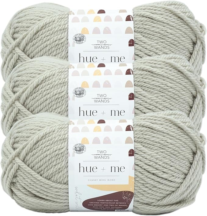 Lion Brand Yarn, Hue + Me Chunky Yarn for Crocheting, Knitting, and Crafts, Whisper, 3 Pack
