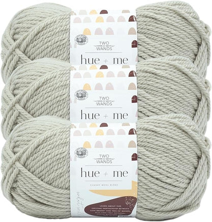 Lion Brand Yarn, Hue + Me Chunky Yarn for Crocheting, Knitting, and Crafts, Whisper, 3 Pack