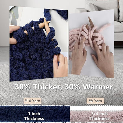 Chunky Yarn for Hand Knitting - #10 Chunky Chenille Yarn, Jumbo Big Thick Chunky Yarns for Crocheting, Super Bulky Chunky Knit Blanket Yarns, 8 Skein (25yd, 8oz/Skein), Country & Navy