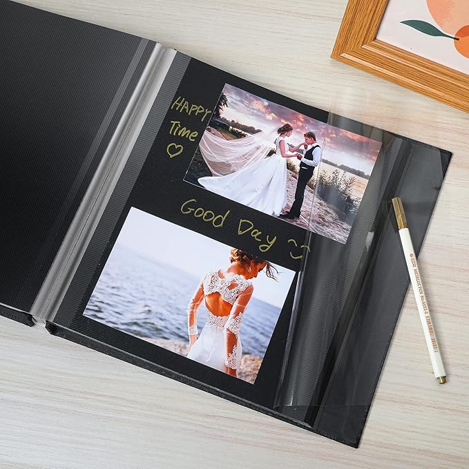 Spbapr Large Photo Album Self Adhesive Linen Cover Magnetic Scrapbook Album DIY Scrap Book 60 Black Sticky Pages for 3x5 4x6 5x7 8x10 Pictures with A Metal Pen
