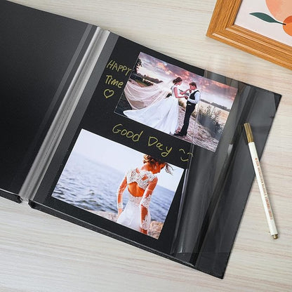 Spbapr Large Photo Album Self Adhesive Linen Cover Magnetic Scrapbook Album DIY Scrap Book 60 Black Sticky Pages for 3x5 4x6 5x7 8x10 Pictures with A Metal Pen