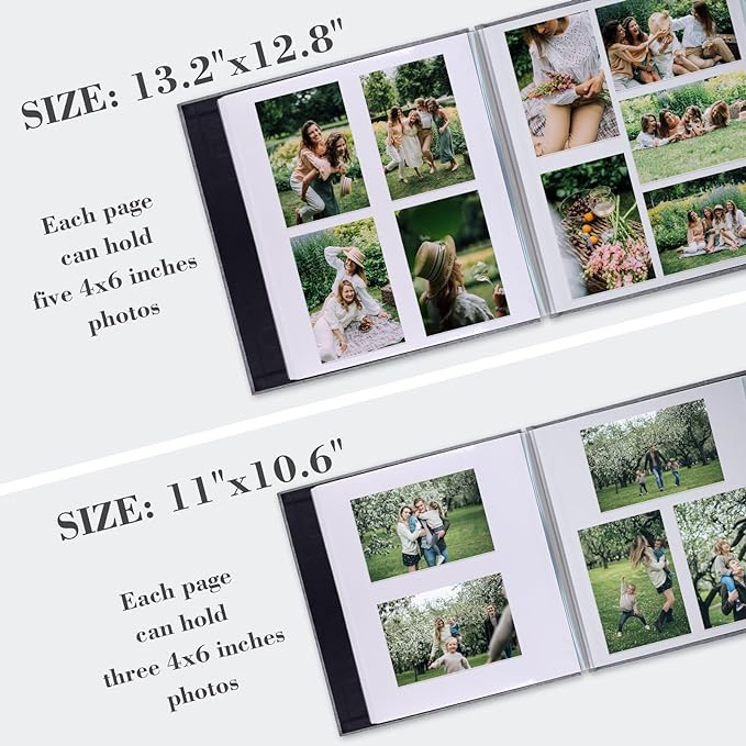 Aenbuslm Photo Album Self Adhesive Pages for 4x6 5x7 8x10 Pictures Scrapbook Magnetic Photo Albums with Sticky Pages Books with A Metallic Pen for Baby Wedding Family 11x10.6 Grey 40 Pages