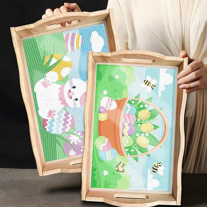 DIY Art Painting Wooden Tray Kit with Handle - Diamond Painted Table Decoration for Breakfast, Bar, Dinner - Beginner Art Set (#35-Easter Eggs)