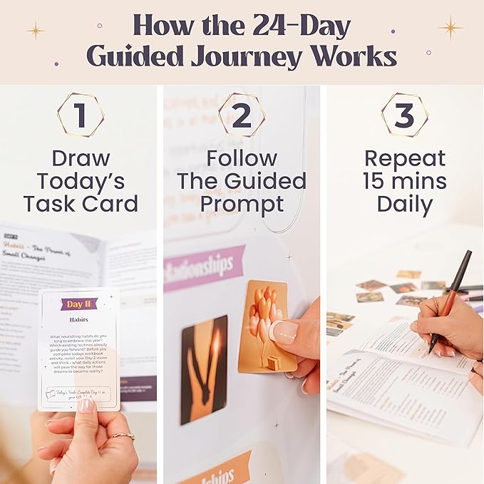 ZEDORA Vision Board Kit - Guided Workbook, 160 Picture Cards, Affirmation Cards & More. Design Your Destiny with Our 24-Day Journey | Great Gift for Women | Vision Board Supplies Included