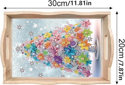 DIY Diamond Art Wooden Tray Kit, Food Tray with Handle Diamond Painted Table Decoration Tray, for Breakfast, Bar Dinner Table Diamond Dots Gem Painting Art Set for Beginners-#34-Christmas Tree