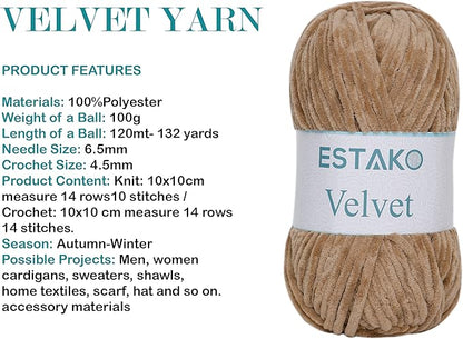 Estako Velvet Chenille Blanket amigurumi Yarn for Crocheting and Knitting Super Bulky 100 gr (132 yds) (1430 - Camel)