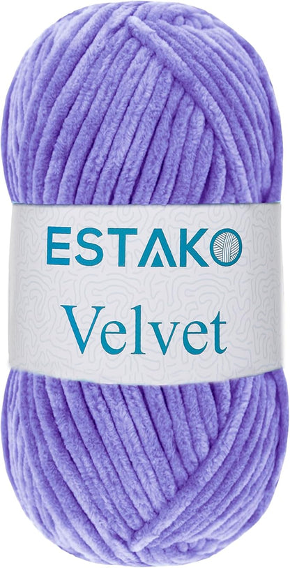 Estako Velvet Chenille Blanket amigurumi Yarn for Crocheting and Knitting Super Bulky 100 gr (132 yds) (1650 - Lavender)