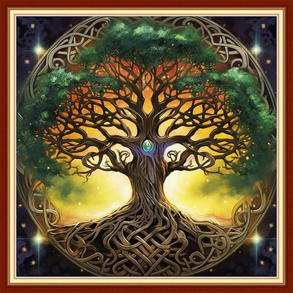 Findvoor Stamped Cross Stitch Kits for Beginner Embroidery Kits for Beginners Adults DIY 11CT Cross Stitch Patterns Needlepoint Kits Crossstitching Kits-Magic Tree 18x18 inch