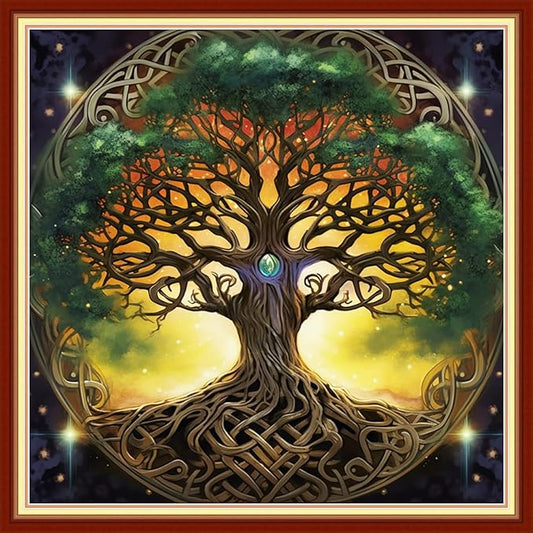 Findvoor Stamped Cross Stitch Kits for Beginner Embroidery Kits for Beginners Adults DIY 11CT Cross Stitch Patterns Needlepoint Kits Crossstitching Kits-Magic Tree 18x18 inch