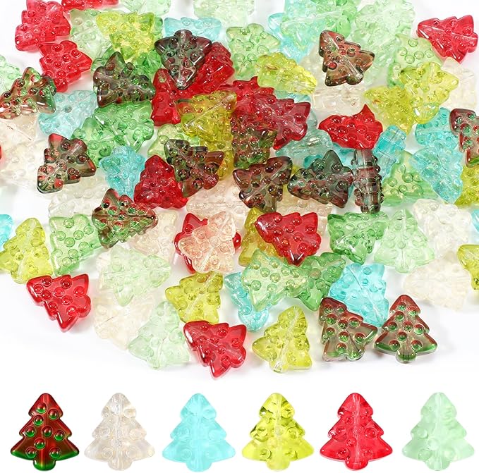 100Pcs Christmas Beads for Jewelry Making, 7 Colors Christmas Tree Bracelet Beads for DIY Jewelry Making Bracelet Necklace Holiday Crafts