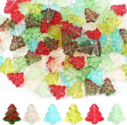 100Pcs Christmas Beads for Jewelry Making, 7 Colors Christmas Tree Bracelet Beads for DIY Jewelry Making Bracelet Necklace Holiday Crafts
