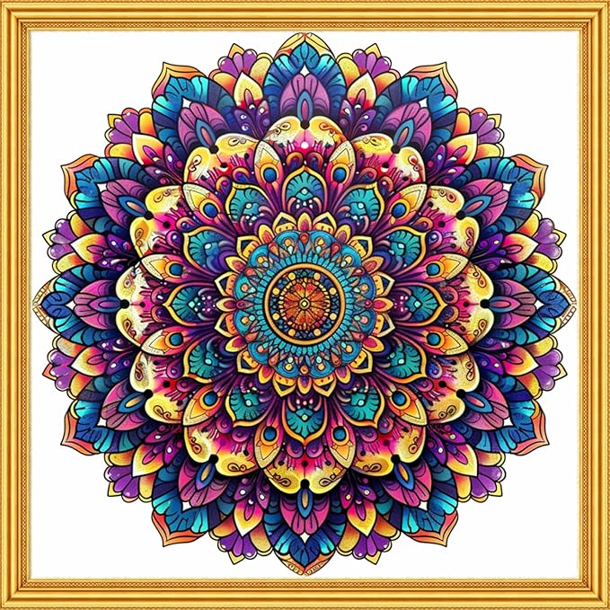 Foxhool Stamped Cross Stitch Kits,11CT Printed Cross Stitch Pattern Full Embroidery Kits for Beginner Needlepoint Kits-Magic Mandala 18x18 inch