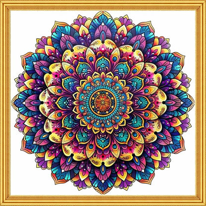 Foxhool Stamped Cross Stitch Kits,11CT Printed Cross Stitch Pattern Full Embroidery Kits for Beginner Needlepoint Kits-Magic Mandala 18x18 inch