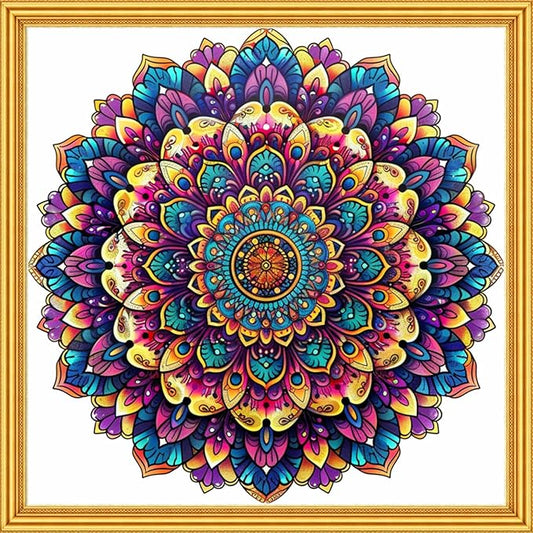 Foxhool Stamped Cross Stitch Kits,11CT Printed Cross Stitch Pattern Full Embroidery Kits for Beginner Needlepoint Kits-Magic Mandala 18x18 inch
