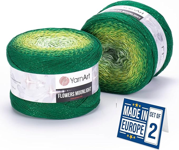 2 Skein Yarn Art Flowers Moonlight Yarn 53% Cotton 43% Acrylic 4% Metallic Polyester 250gr 1094yds Multicolor Cotton Yarn Rainbow Crochet Yarn Spring Summer Fine 1 Top 7 Most Used Colors (3283)