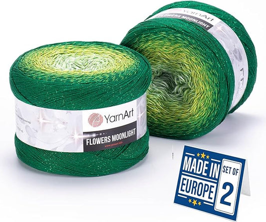2 Skein Yarn Art Flowers Moonlight Yarn 53% Cotton 43% Acrylic 4% Metallic Polyester 250gr 1094yds Multicolor Cotton Yarn Rainbow Crochet Yarn Spring Summer Fine 1 Top 7 Most Used Colors (3283)