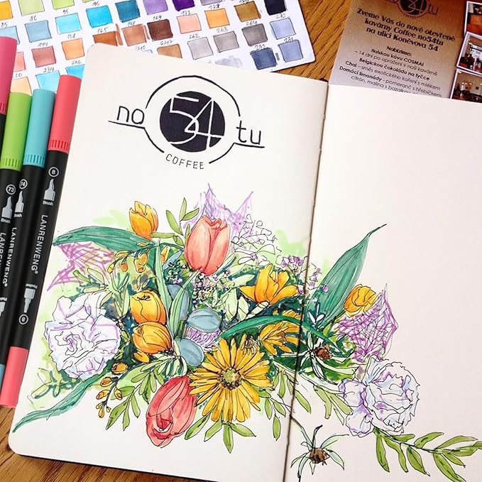 nobrand 120 Colors Duo Tip Brush Markers Art Pen Set,LANRENWENG Fine Brush Tip Colored Pens Set with Canvas Bag,Markers for Adult Coloring Books Drawing Sketching Note taking Lettering Calligraphy