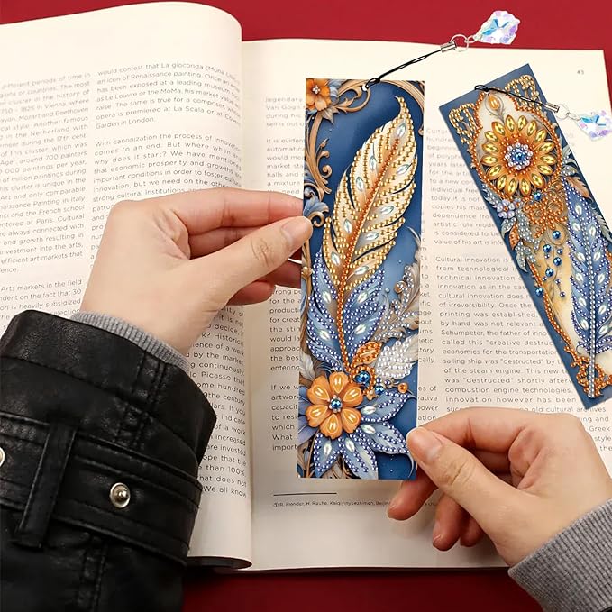 4-Pack 5D Diamond Painting Bookmarks Kit, DIY Diamond Art Bookmarks with Rhinestones and Tassels, Bohemian Unique Flower and Feather Designs, Handmade Bookmark Set for Adults, Gift for Book Lovers