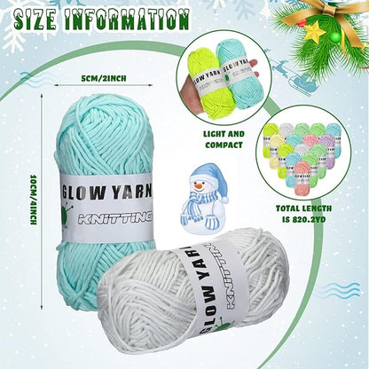 15 Rolls Glow in The Dark Yarn Luminous Knitting Crochet Yarn for Crocheting DIY Arts Glow in The Dark Party Supplies for DIY Arts Crafts Sewing, 820 yd Roll(Bright Color)