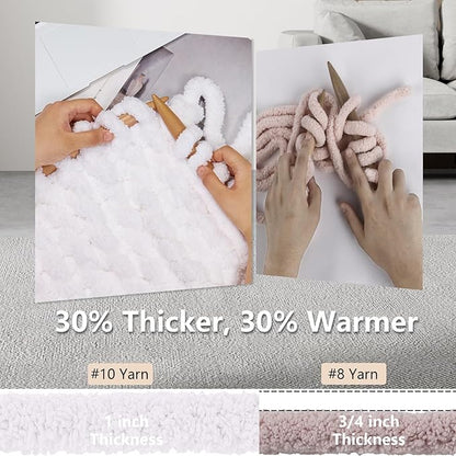 Chunky Yarn for Hand Knitting - #10 Chunky Chenille Yarn, Jumbo Big Thick Chunky Yarns for Crocheting, Super Bulky Chunky Knit Blanket Yarns, 8 Skein (25 yds 8 oz Each Skein), Pure White