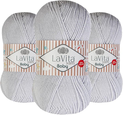 LaVita Baby Premium Anti-Pill Acrylic Yarn - 820 Yards, 3 x 3.5 oz - Warm, Airy Fiber with Silky Texture - Oeko-TEX Certified, Durable, Lightweight, Long-Lasting, Solid Pastel Colors - 3 Skeins Pack