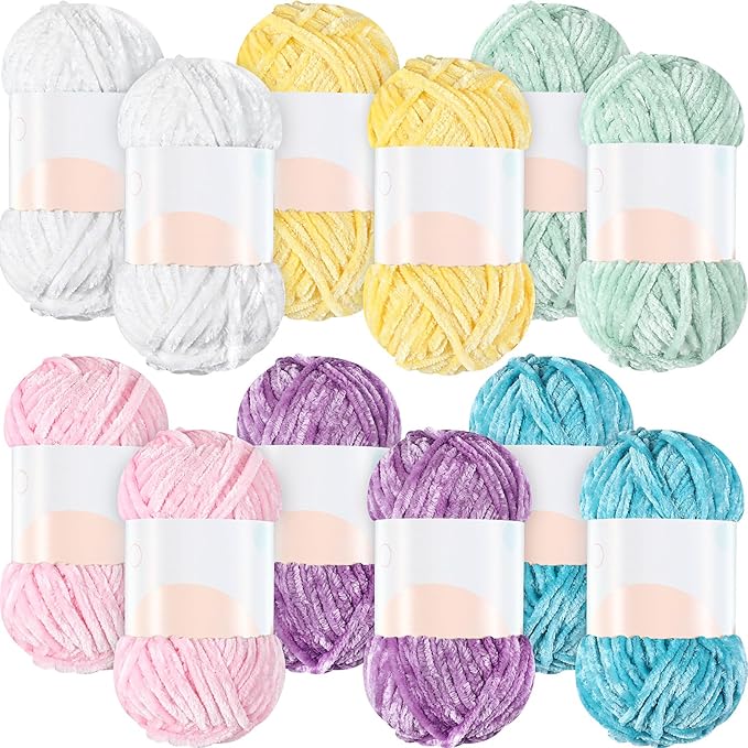 Xinnun 12 Skeins 1116 Yards Chenille Velvet Soft Thick Plush Yarn Bulk for Crocheting Knitting Baby Blanket DIY Weaving Craft, 6mm, 3.5 Oz/Skein(Cute Color)