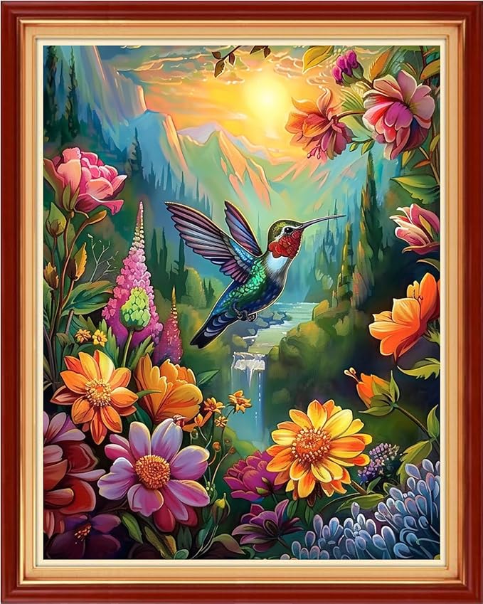 Dimensean Stamped Cross Stitch Kits Full Range of Embroidery Patterns Starter Kits for Beginners Adult DIY Cross Stitches Needlepoint Kits 11CT-Sunrise Hummingbird 16x20 inch